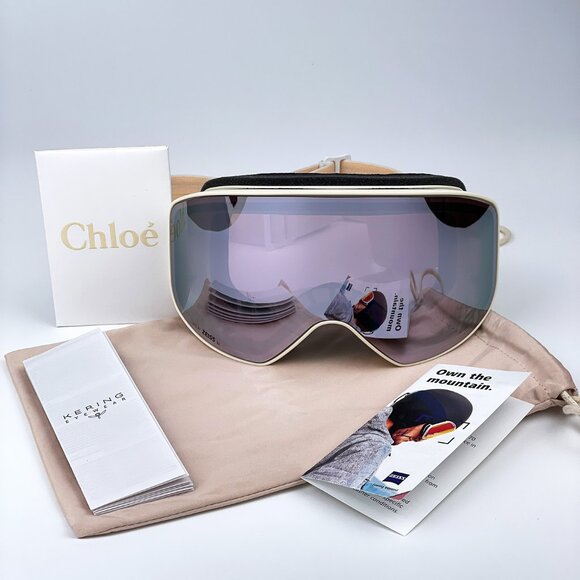 NEW Chloe CH0072S 001 White Beige Violet Mirror Zeiss Ski Mask Women Sunglasses - Picture 10 of 16